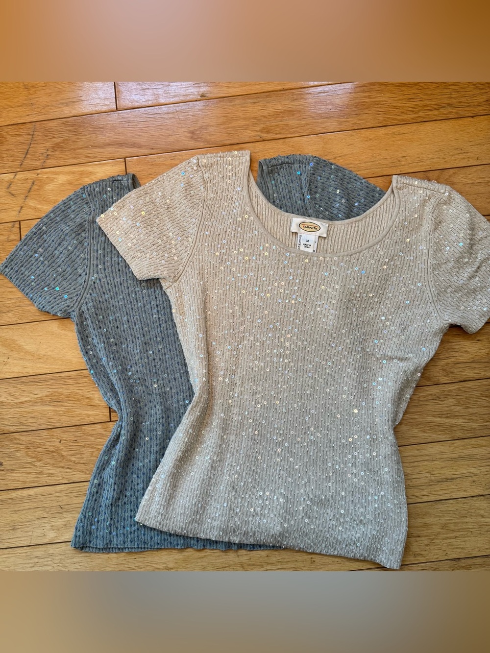 Vintage 90s Talbots Silk Sequin Knit Tops Set of 2 Size M